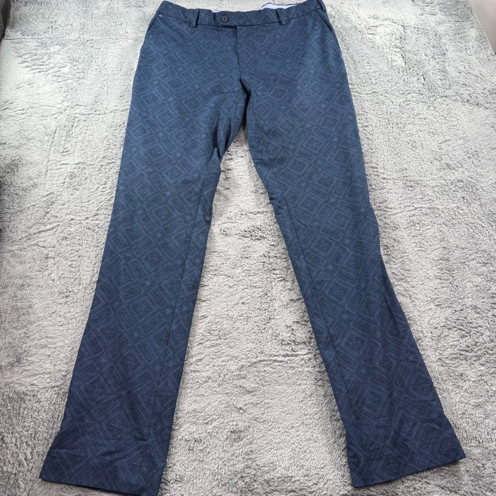 Peter Millar Crown Crafted Mens 34x34 Navy Blue Geometric Diamond Print Pants